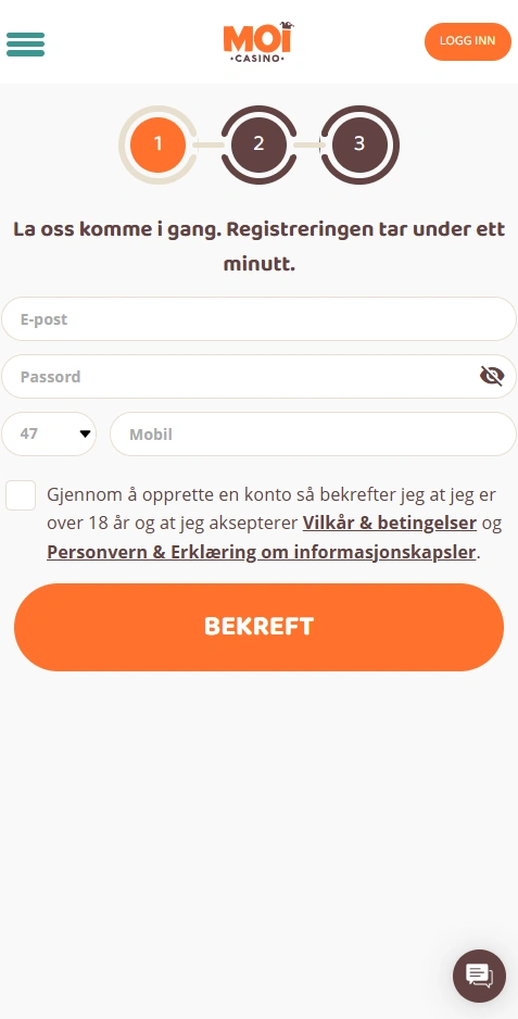 moi mobile signup page